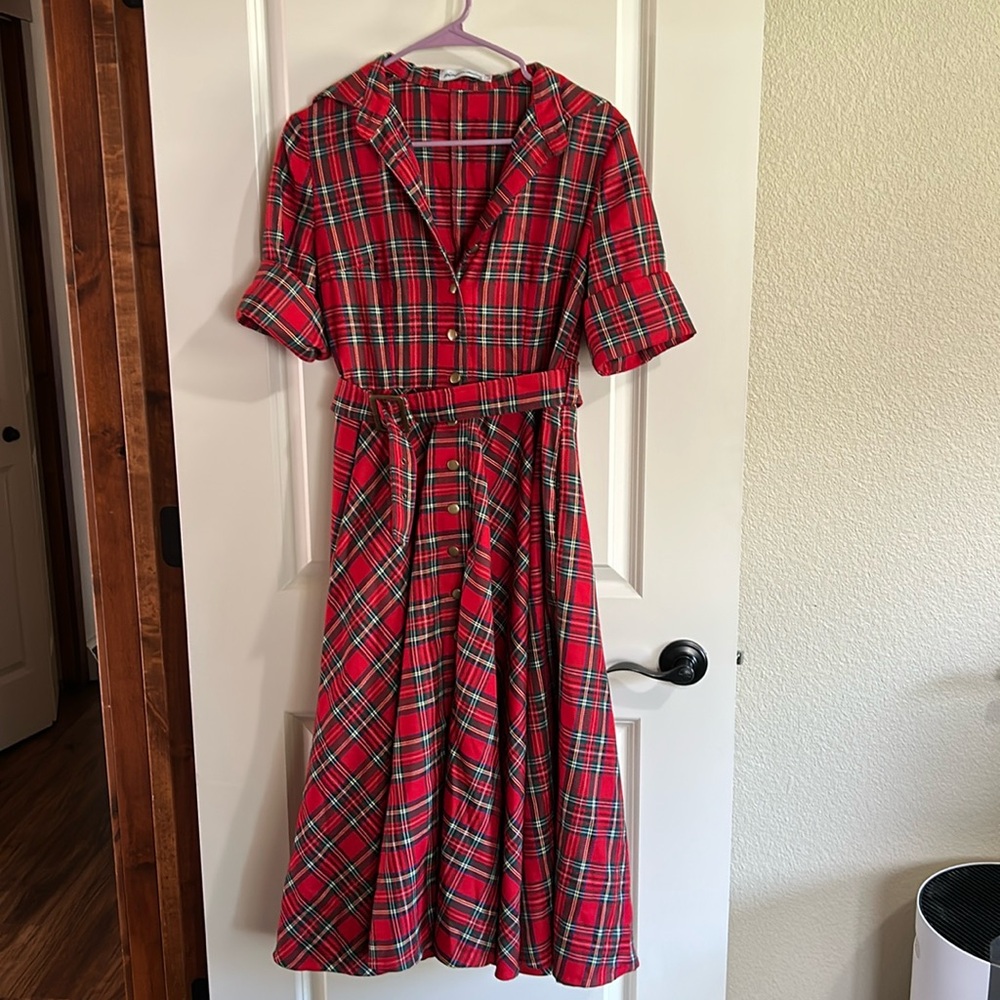 ❣️Retro style 1950's Swing Dress Red Plaid Pinup 50's 60's Vibe. Pinpin Daisy L